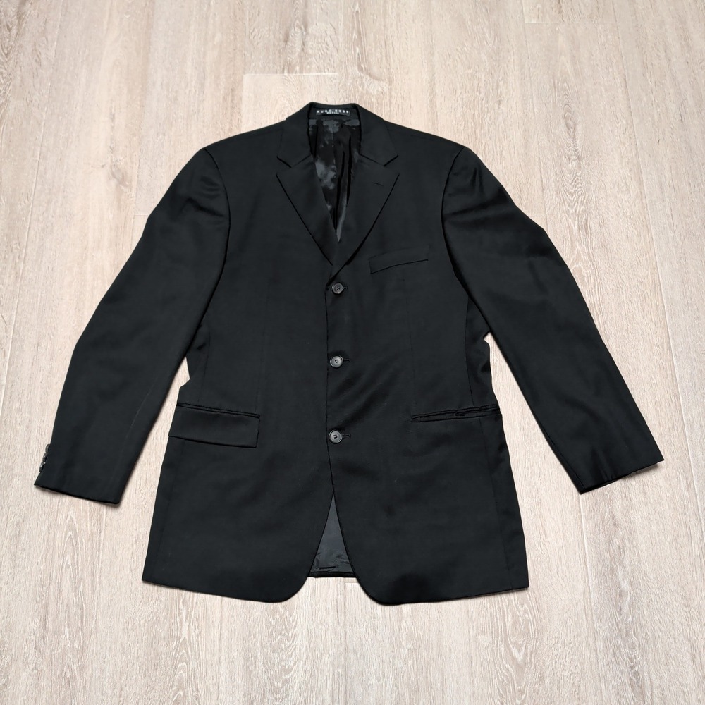 Vintage HUGO BOSS Mens 41R Black Super 100 Wool‎ Suit Jacket Blazer Made USA
